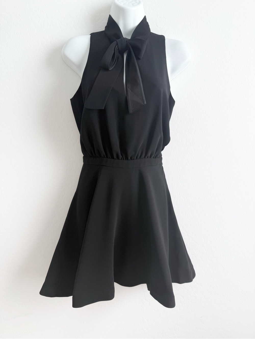 Elizabeth and James Black Tie-Neck Mini Dress Fit and Flare LBD